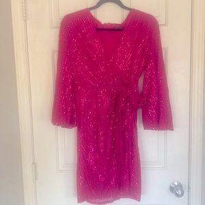 Double Crazy Brand Size Large Barbie Pink Sequin Dress. Not itchy, lined inside.